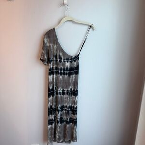 Enza Costa One Shoulder Tie-Dye Dress - Black and Gray